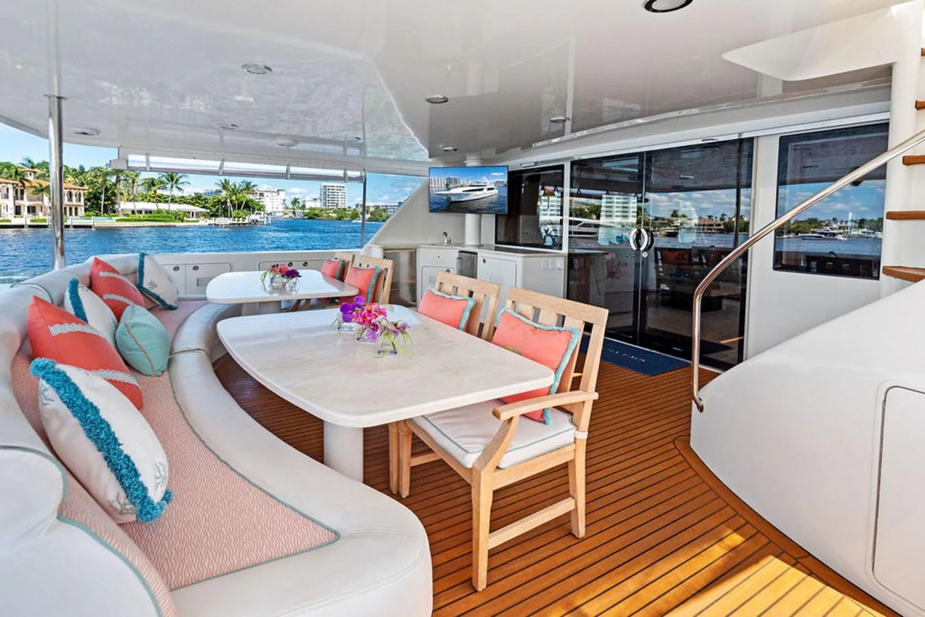 a room with a table and chairs aboard PICOSA LADY Yacht for Sale