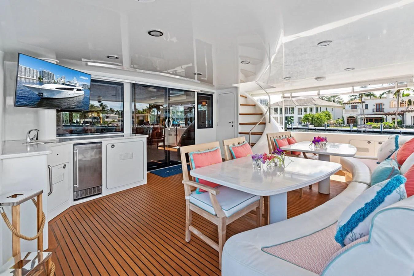 a large open kitchen and dining area aboard PICOSA LADY Yacht for Sale