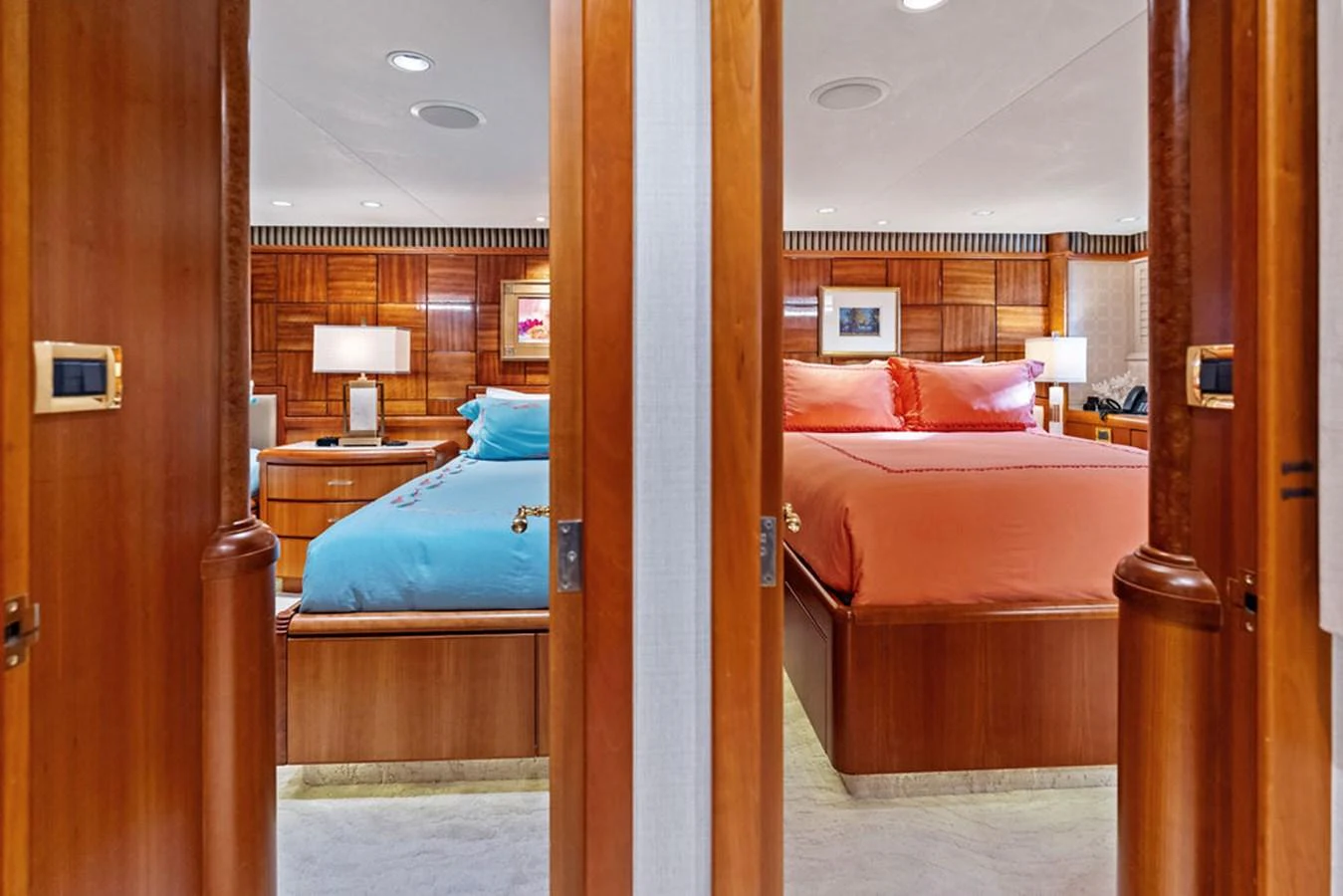 a room with a couple of beds aboard PICOSA LADY Yacht for Sale