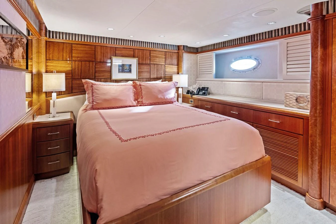 a bed in a room aboard PICOSA LADY Yacht for Sale