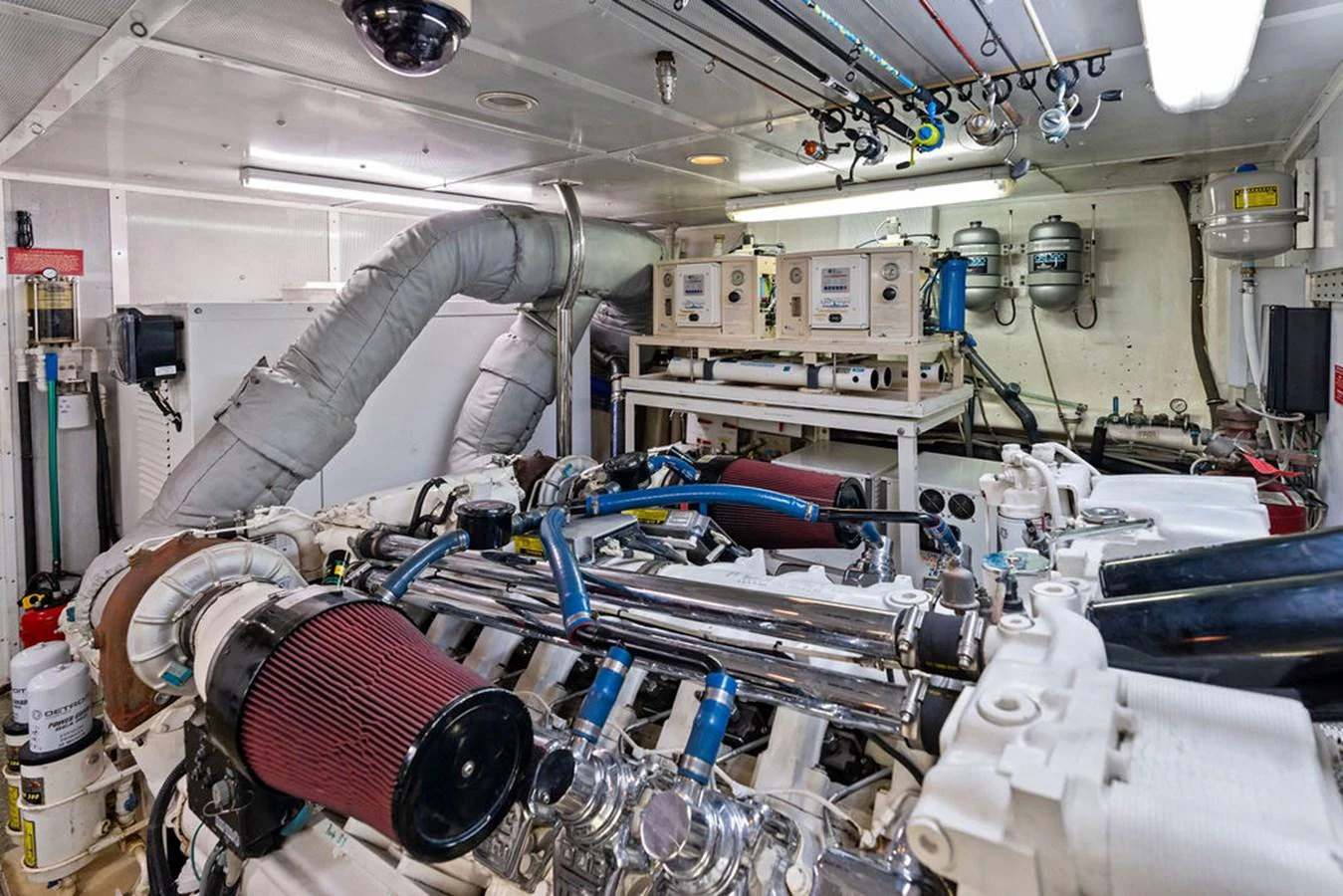 a room with machinery and pipes aboard PICOSA LADY Yacht for Sale