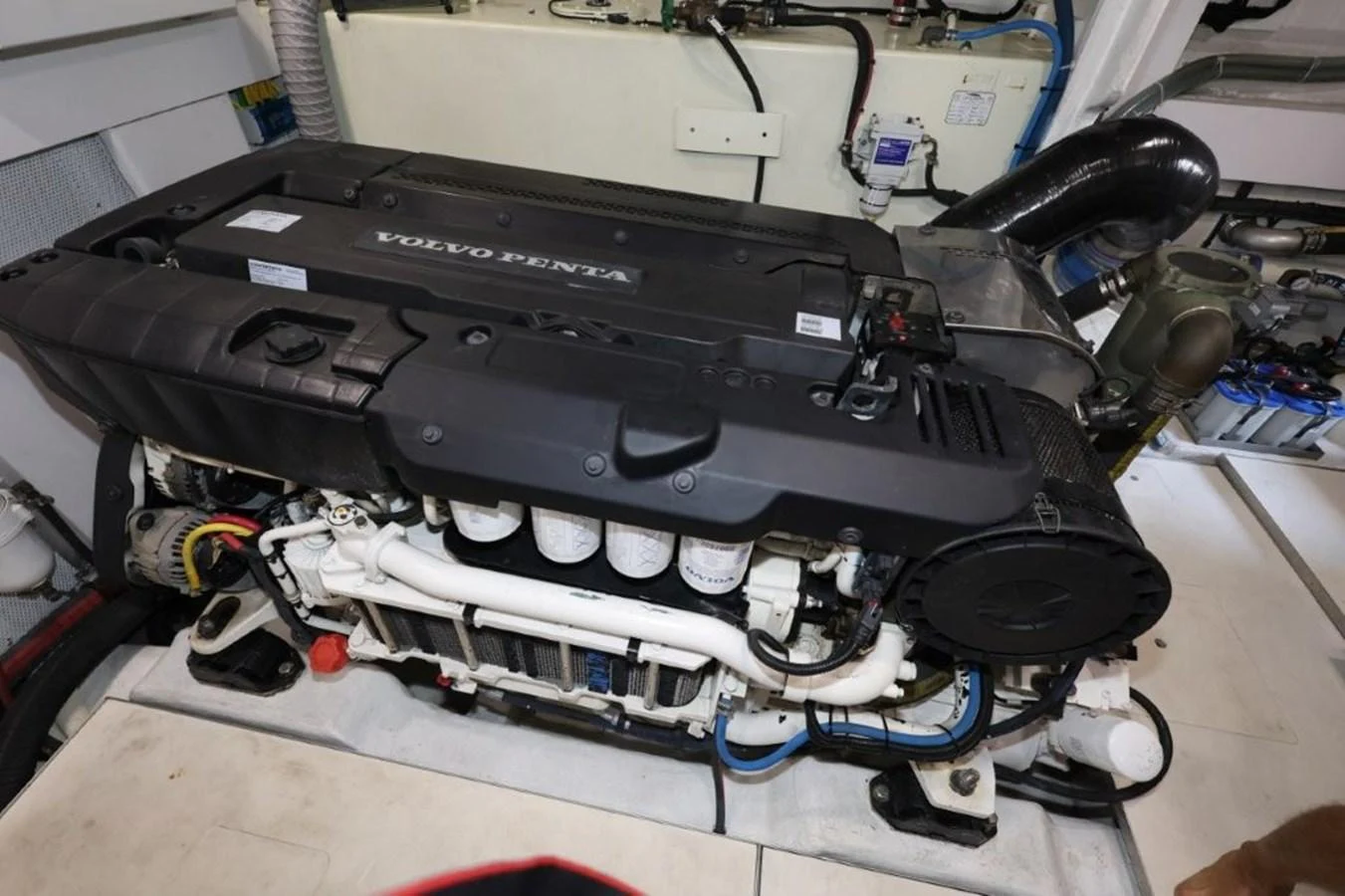 a car engine with its hood open aboard GLN65001J819 Yacht for Sale