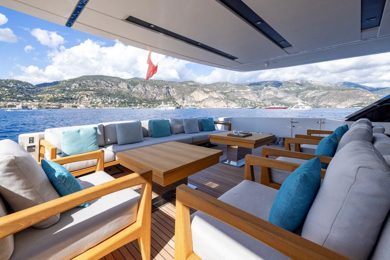 The aft deck offers a spacious and comfortable seating area with stunning views of the surrounding waters. aboard LADY LU' Yacht for Sale