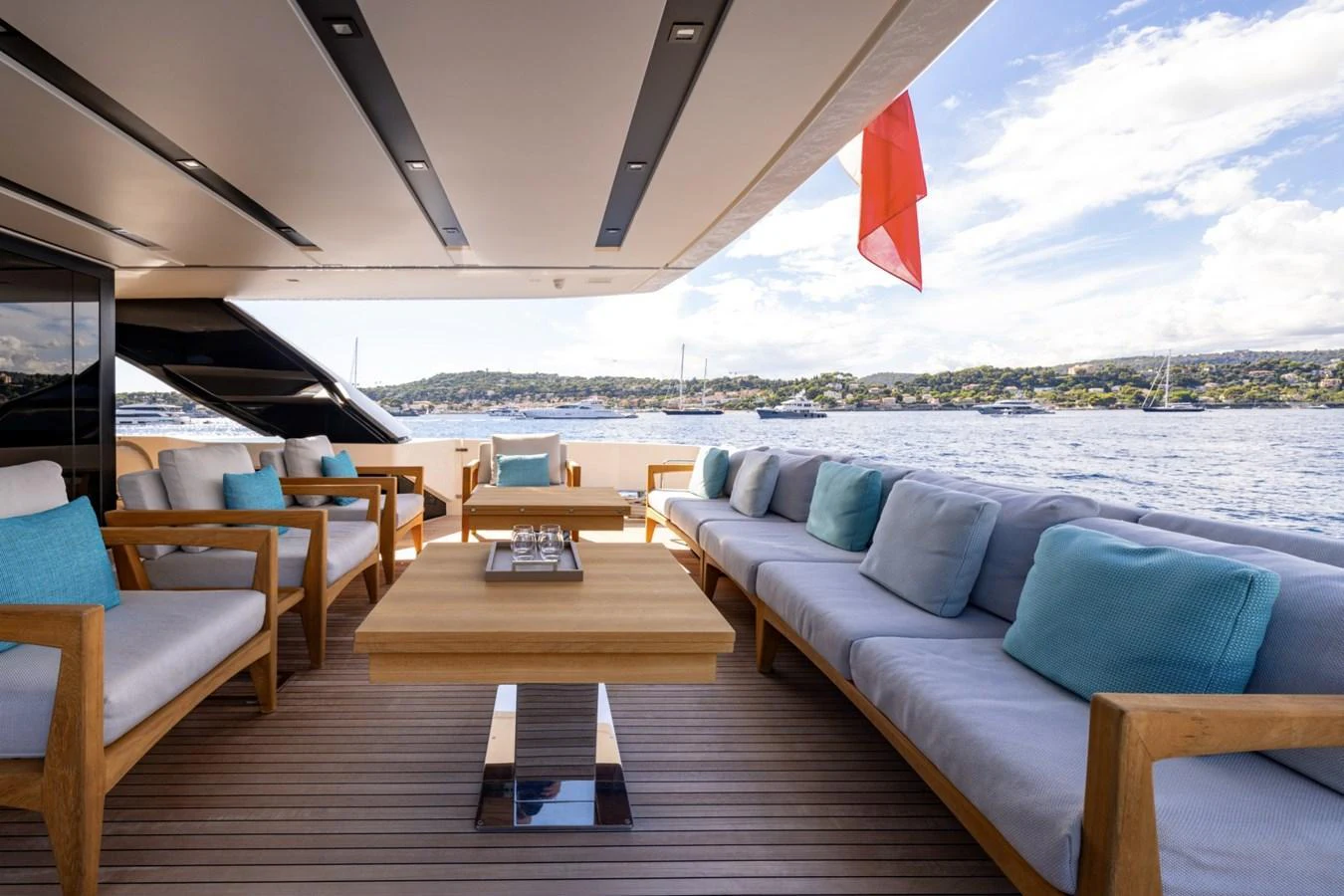 The aft deck offers a spacious and comfortable seating area with stunning views of the surrounding waters. aboard LADY LU' Yacht for Sale