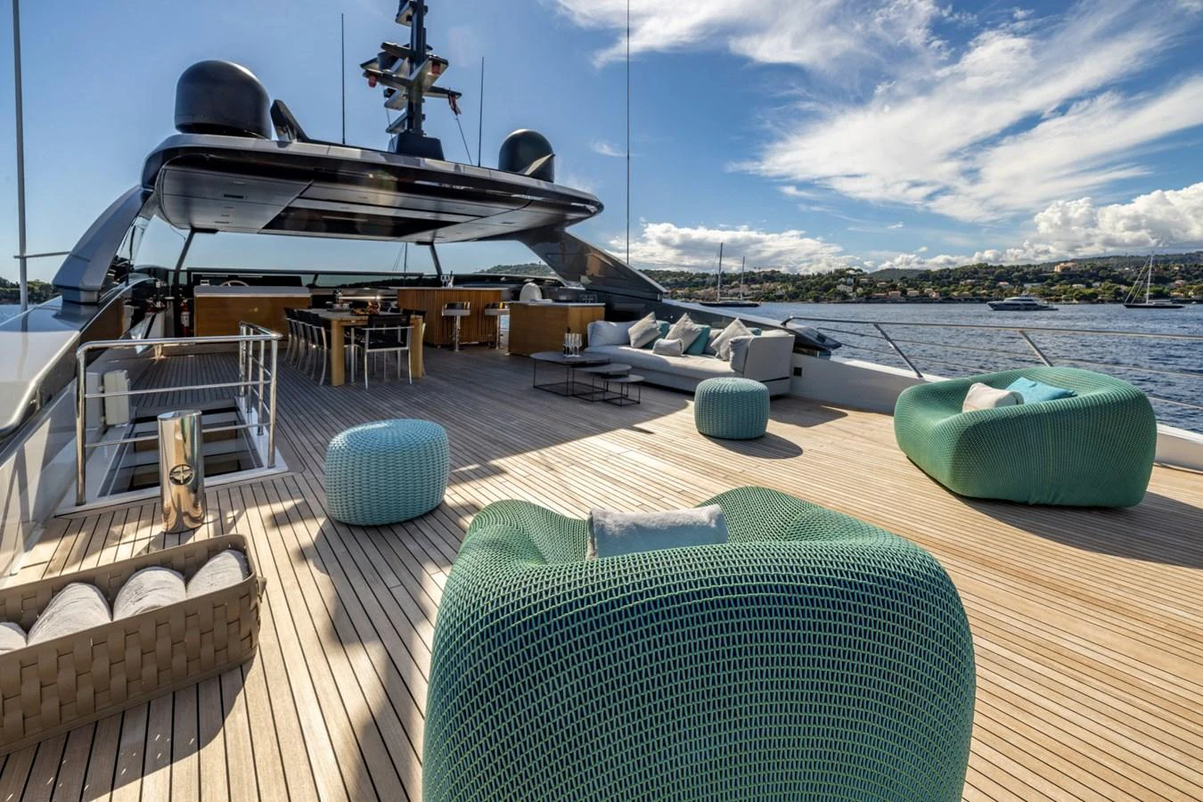 The sundeck offers a spacious and luxurious area for relaxation with stunning views of the surrounding waters. aboard LADY LU' Yacht for Sale