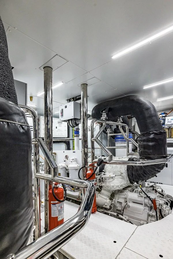 The image showcases the yacht's well-maintained engine room with advanced machinery and equipment. aboard LADY LU' Yacht for Sale