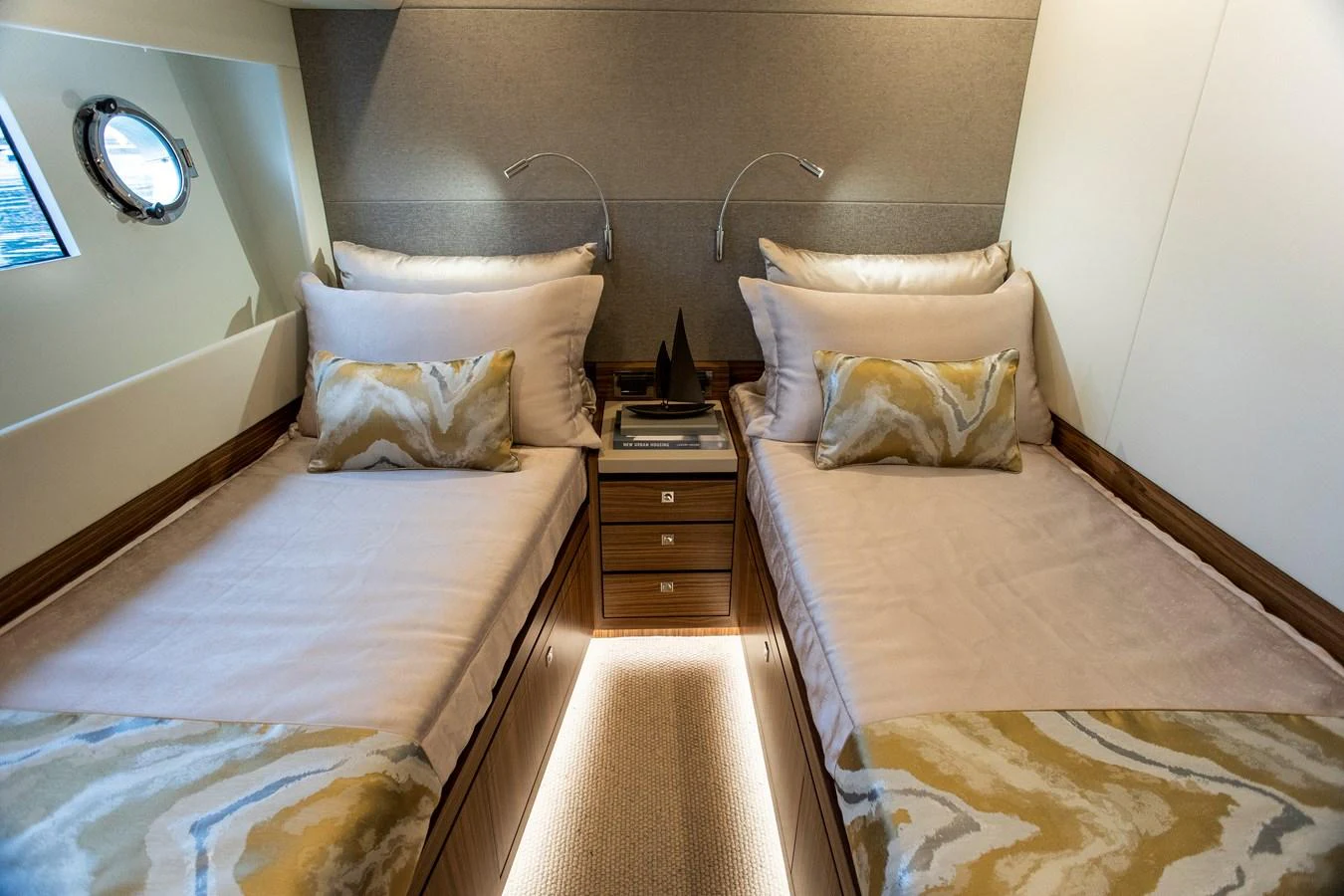 a couple of beds in a room aboard 70' JOHNSON SKYLOUNGE 2026 Yacht for Sale