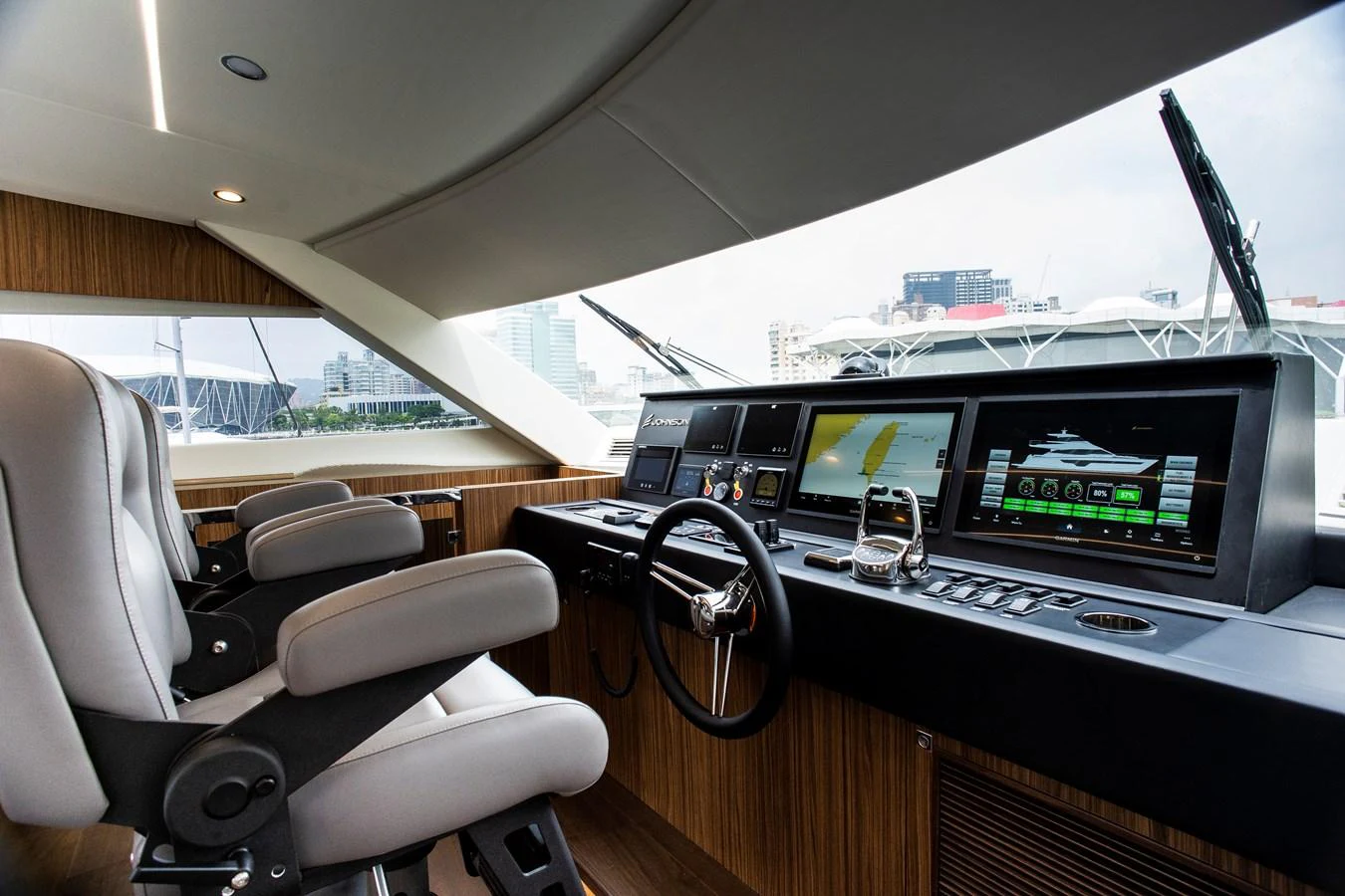 inside of a car aboard 70' JOHNSON SKYLOUNGE 2026 Yacht for Sale