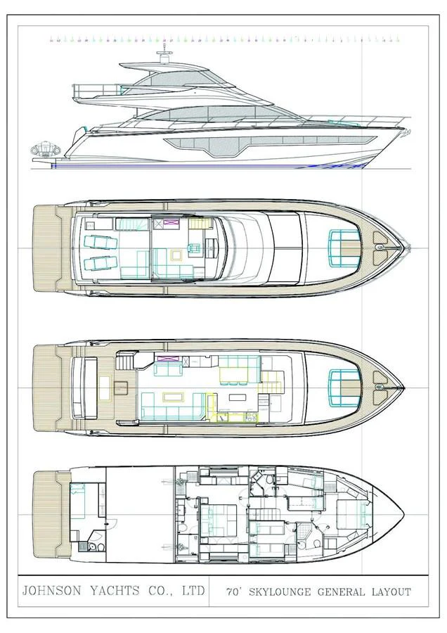 diagram, engineering drawing aboard 70' JOHNSON SKYLOUNGE 2026 Yacht for Sale