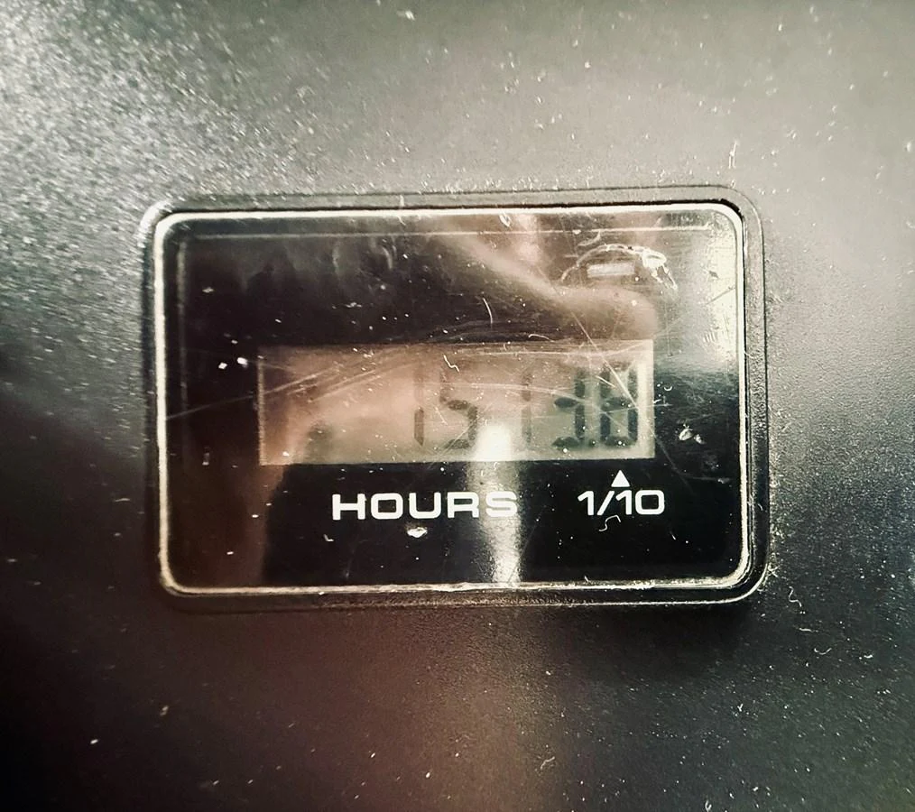 A close-up of an hour meter displaying the engine hours. aboard KICKBACK Yacht for Sale