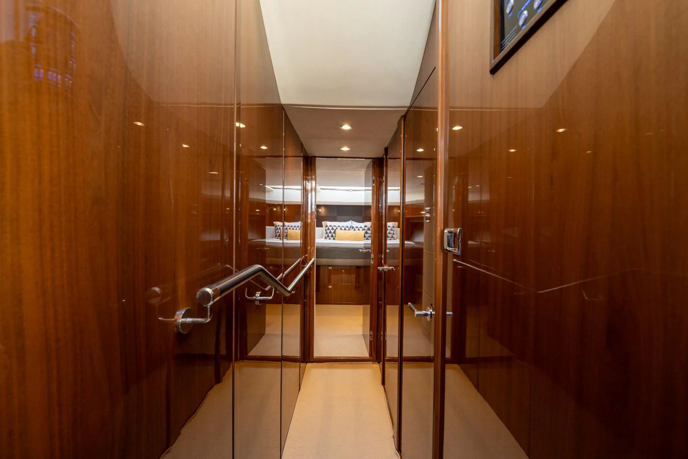 a large room with glass walls aboard MY LADY Yacht for Sale