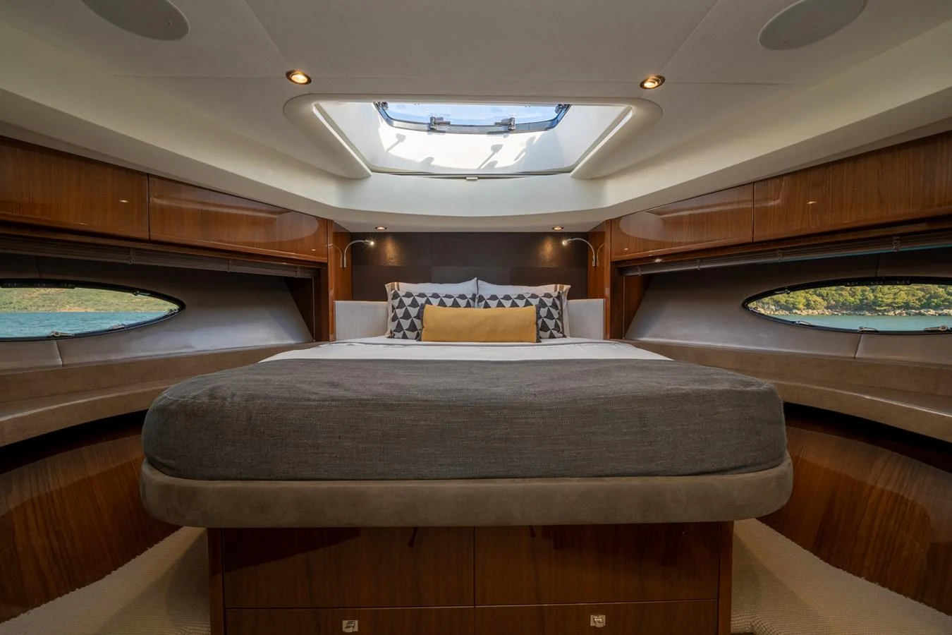 a bed in a room aboard MY LADY Yacht for Sale