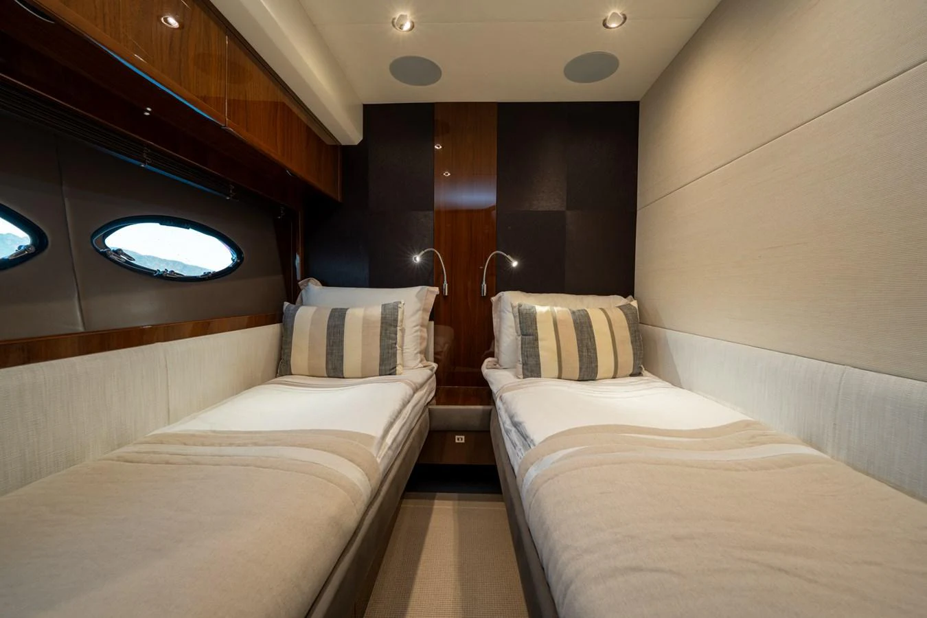 a room with two beds aboard MY LADY Yacht for Sale
