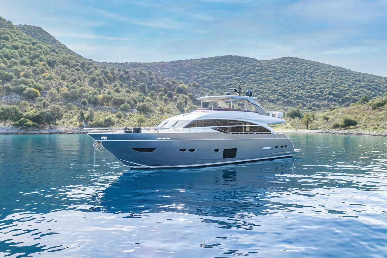 a white yacht on the water aboard LADY PARISA Yacht for Sale