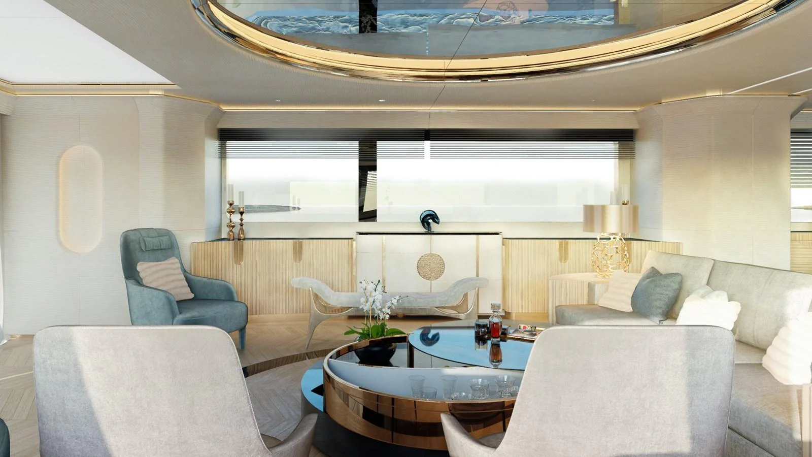 The yacht's interior features a luxurious and spacious living area with modern furnishings and elegant decor. aboard CLASSICA 40 Yacht for Sale