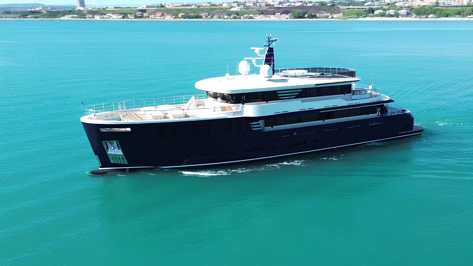 A sleek and modern yacht cruises through calm turquoise waters, showcasing its elegant design. aboard CLASSICA 40 Yacht for Sale