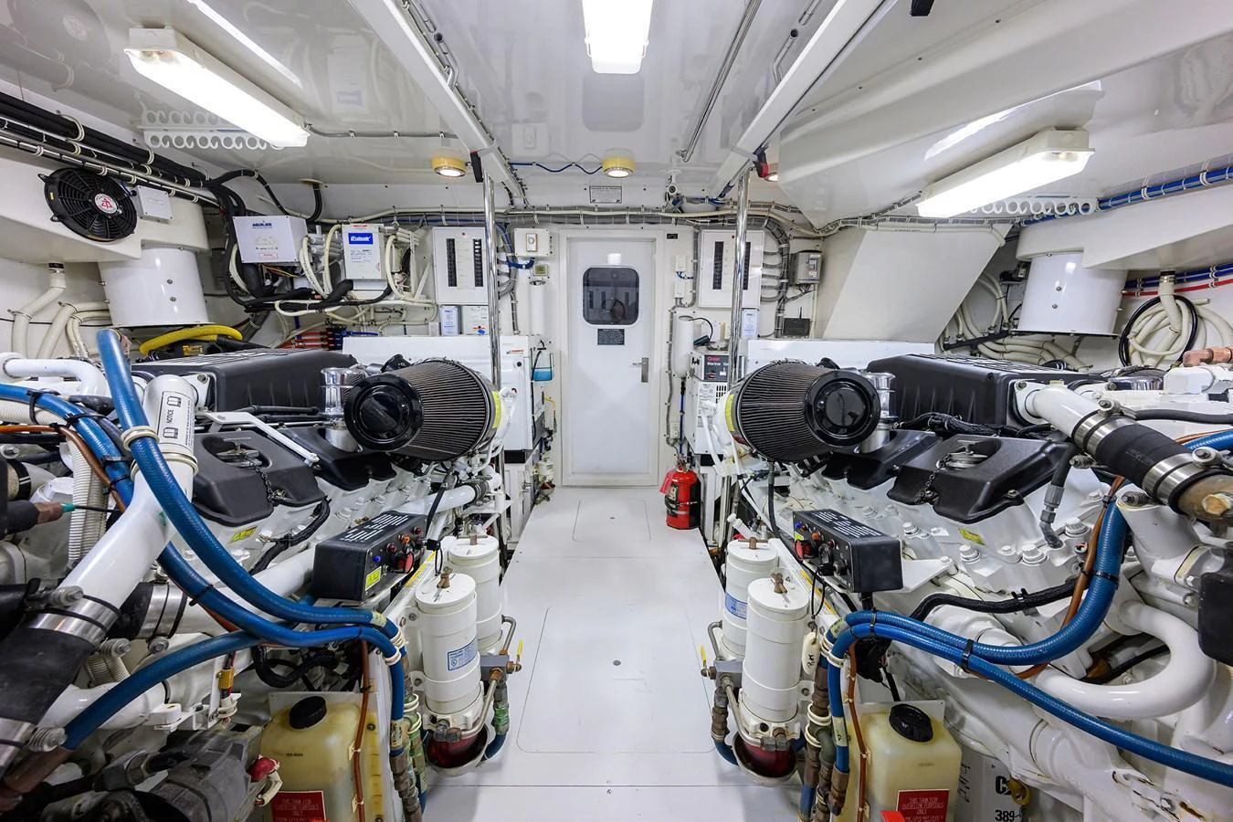 The engine room showcases a meticulously organized and well-maintained space with advanced machinery. aboard SAPPHIRE Yacht for Sale
