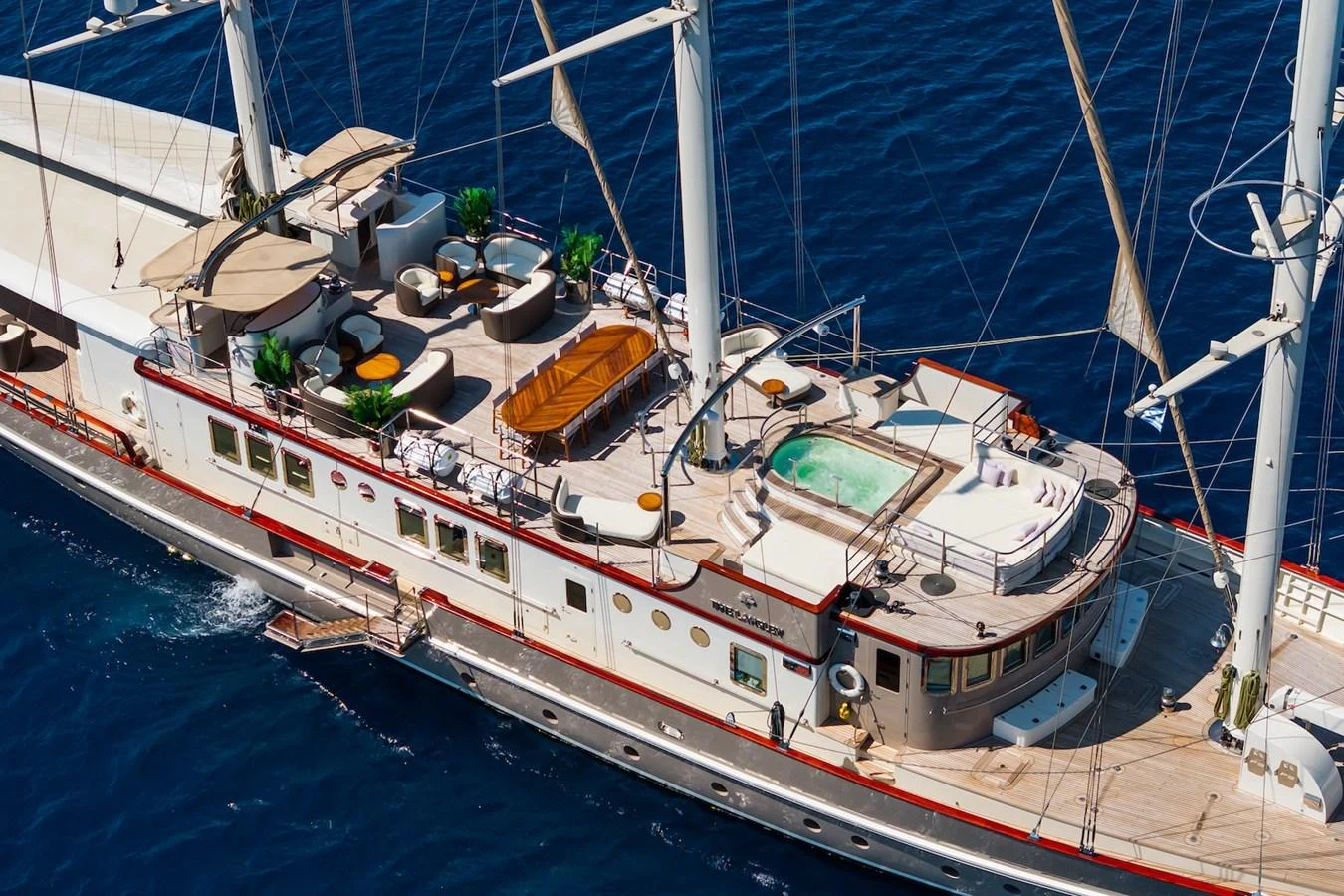 a large white boat in the water aboard THE LANGLEY Yacht for Sale