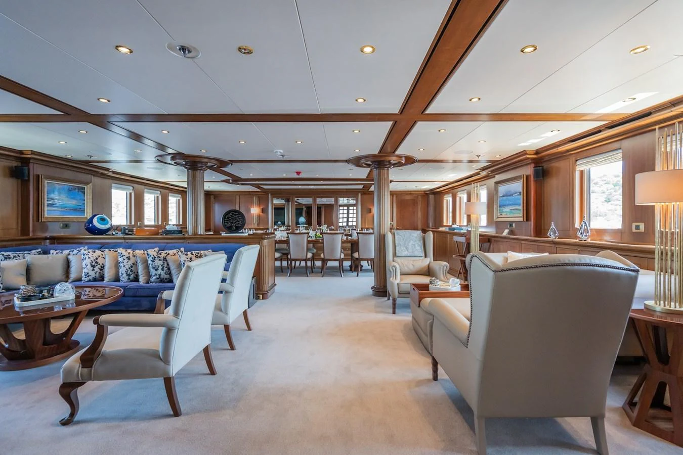 a large living room with a large open floor plan aboard THE LANGLEY Yacht for Sale