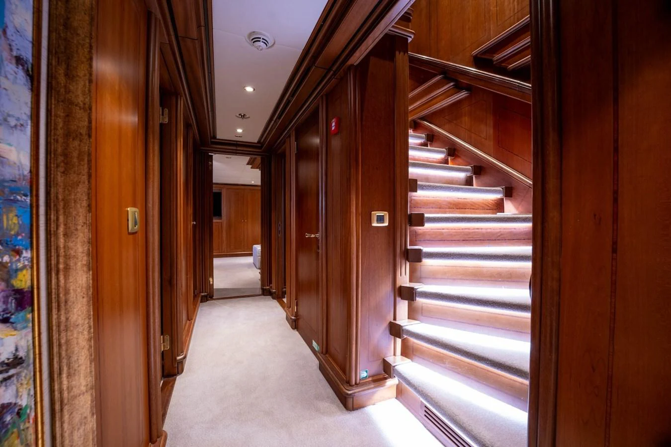 a hallway with wooden doors aboard THE LANGLEY Yacht for Sale