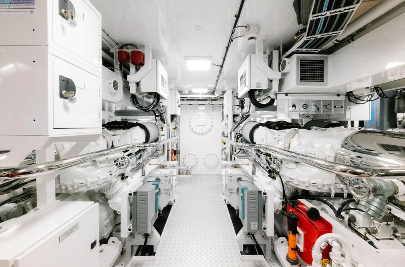 The engine room showcases the yacht's powerful and meticulously maintained machinery. aboard GRAYCLIFFS Yacht for Sale