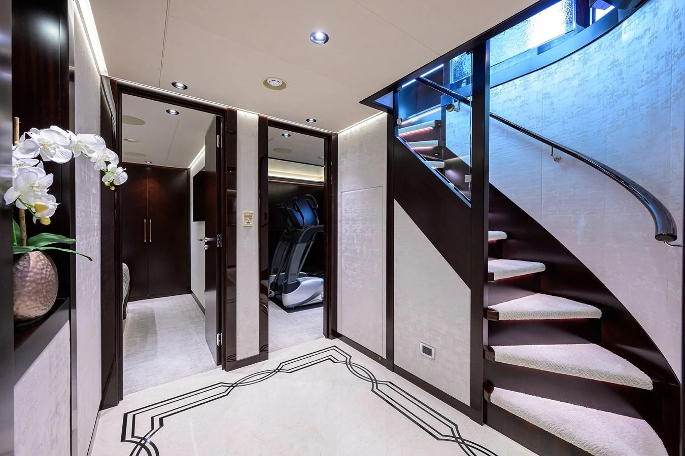a set of stairs in a house aboard RENNEGADE Yacht for Sale