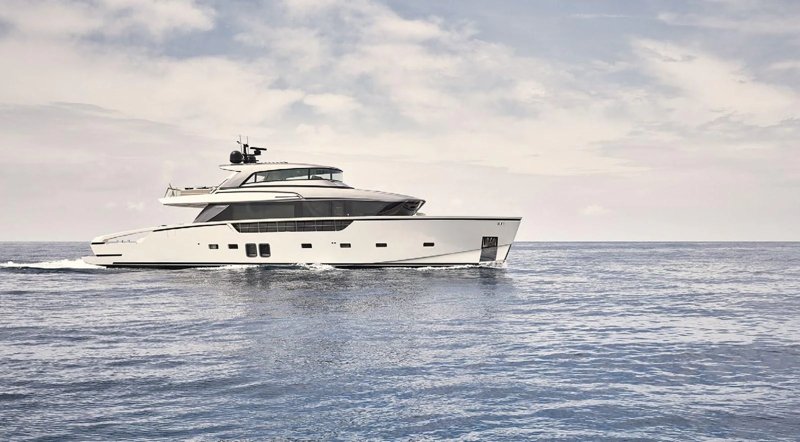a white yacht in the water aboard SIXTYFIVE Yacht for Sale