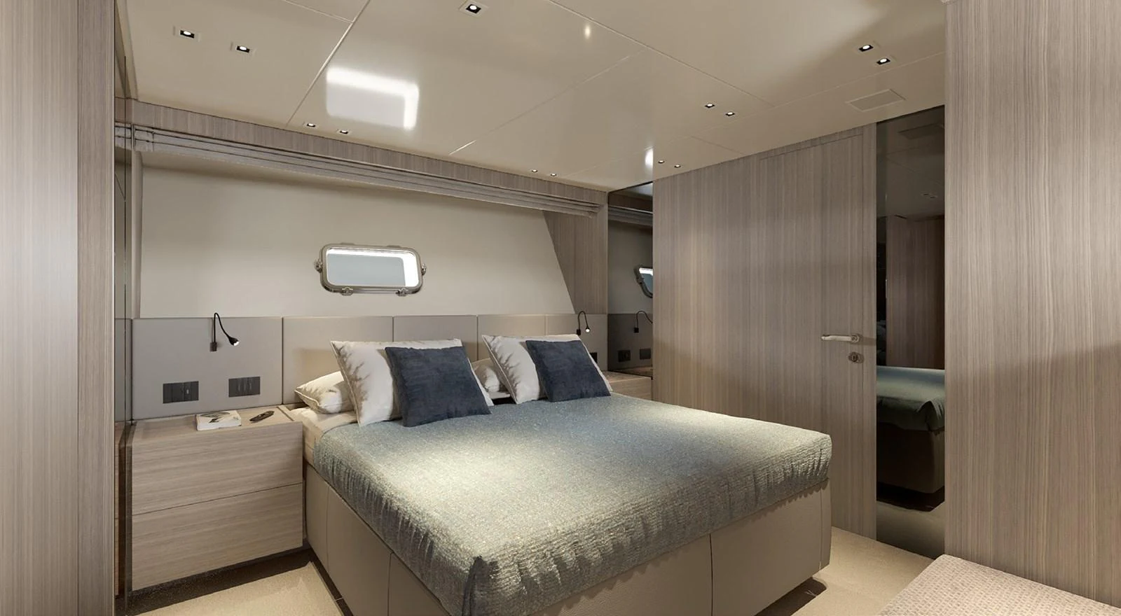 a bed in a room aboard SIXTYFIVE Yacht for Sale