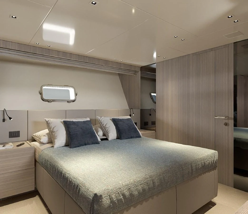 a bed in a room aboard SIXTYFIVE Yacht for Sale