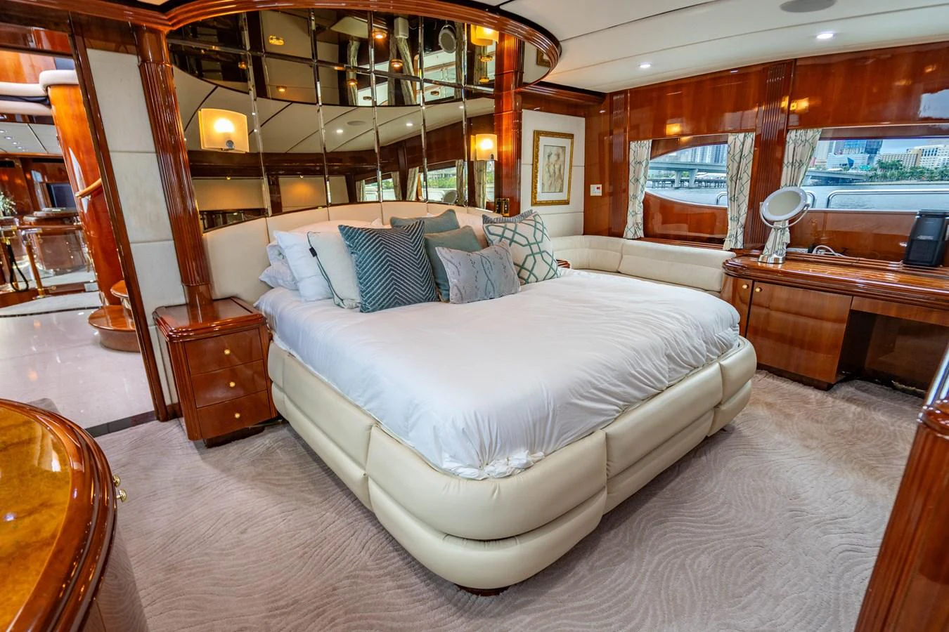 a bed in a room aboard AQUA Yacht for Sale