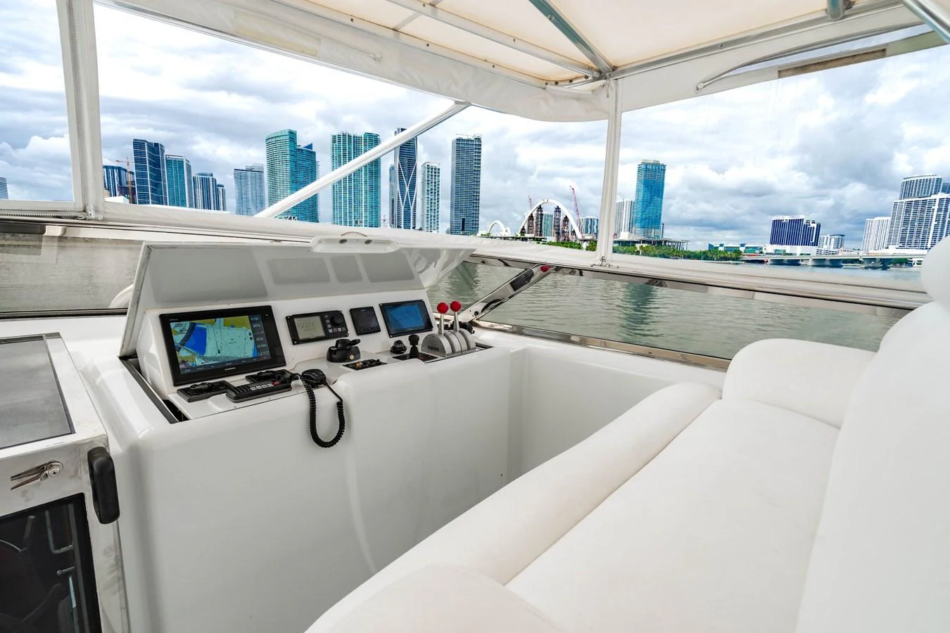 a view of the city from the cockpit of a plane aboard AQUA Yacht for Sale