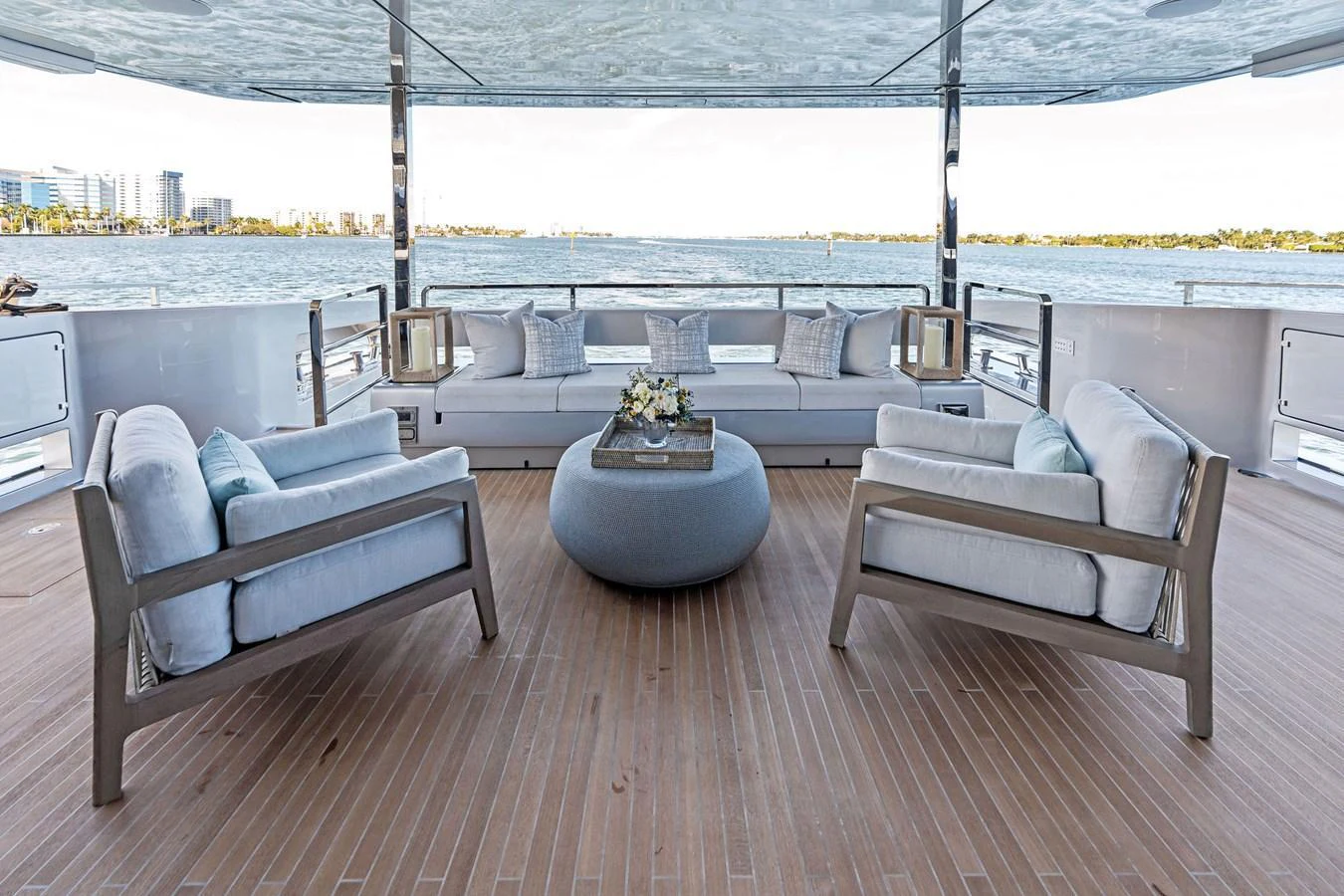 The aft deck offers a spacious and inviting seating area with panoramic views of the water. aboard TENACIOUS Yacht for Sale