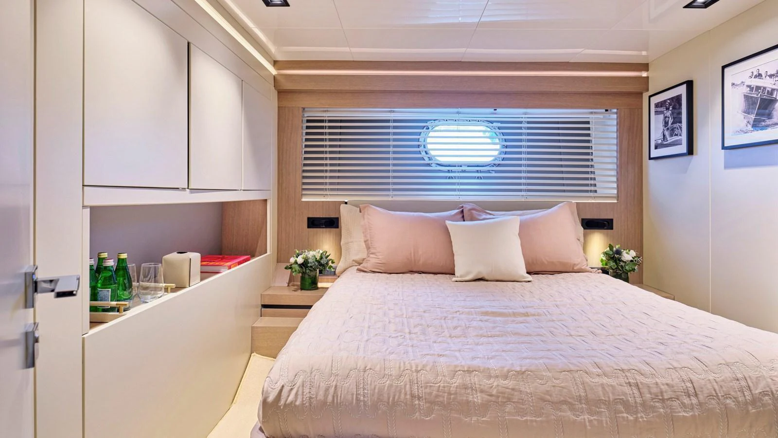 A cozy stateroom featuring a comfortable bed with soft linens and tasteful decor. aboard MILGAUSS Yacht for Sale