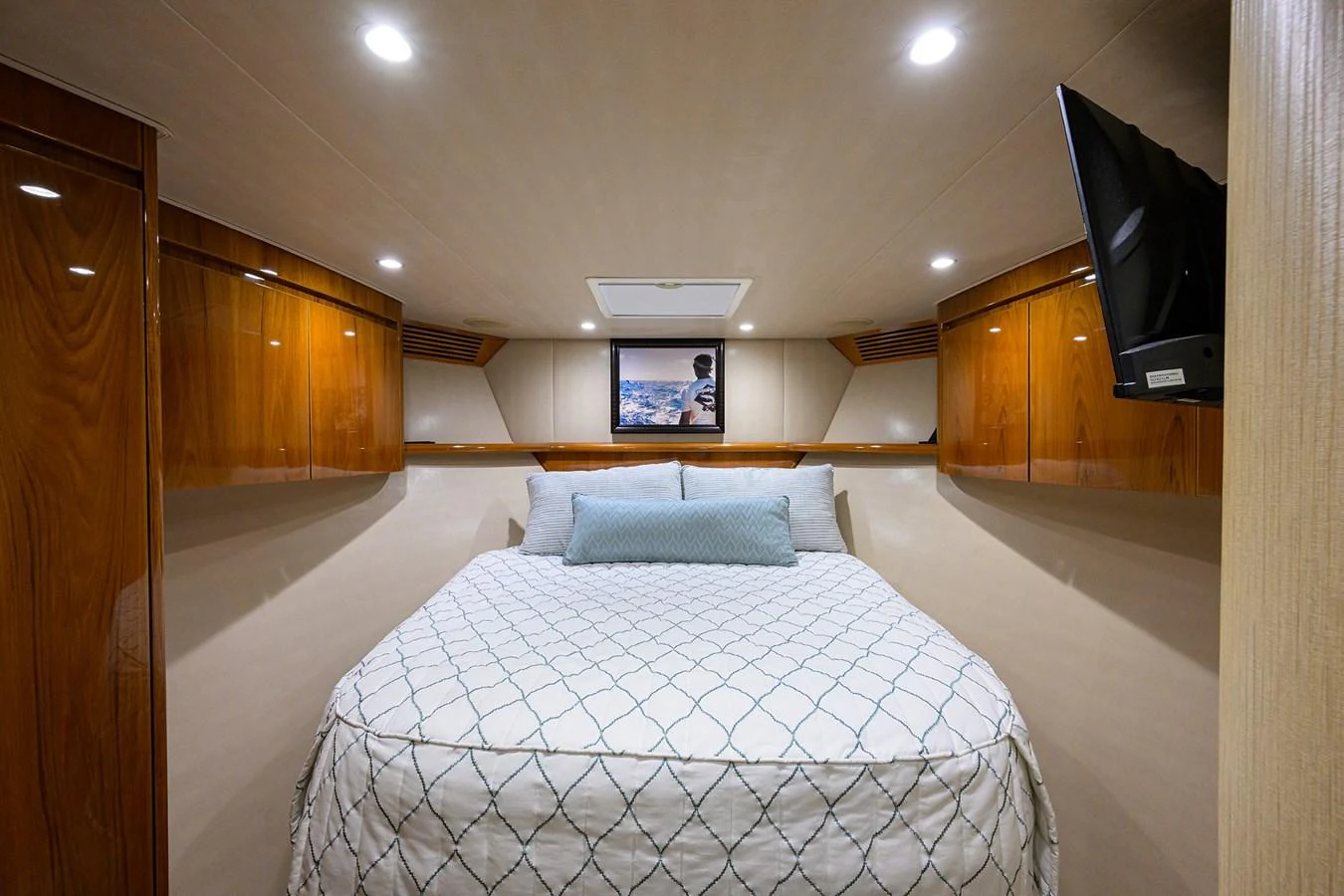 a bed in a room aboard MARLIN MONROE Yacht for Sale