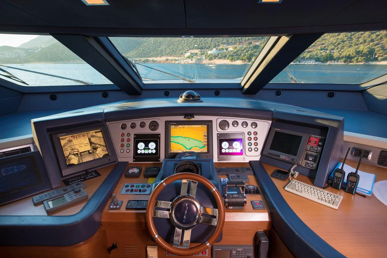 inside of a control room aboard LA RUBIA Yacht for Sale