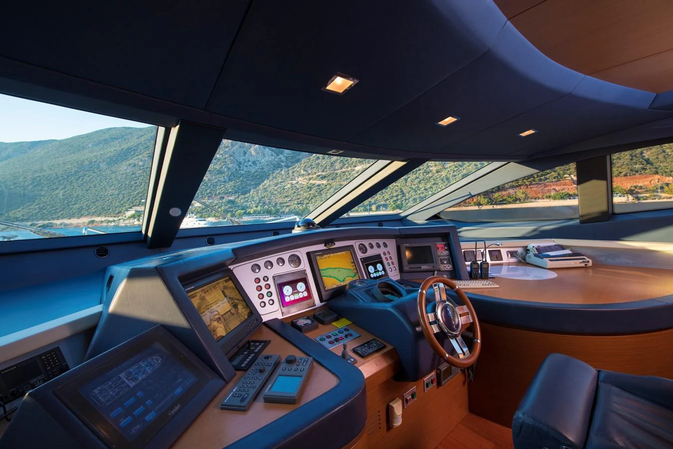 a vehicle with many screens aboard LA RUBIA Yacht for Sale
