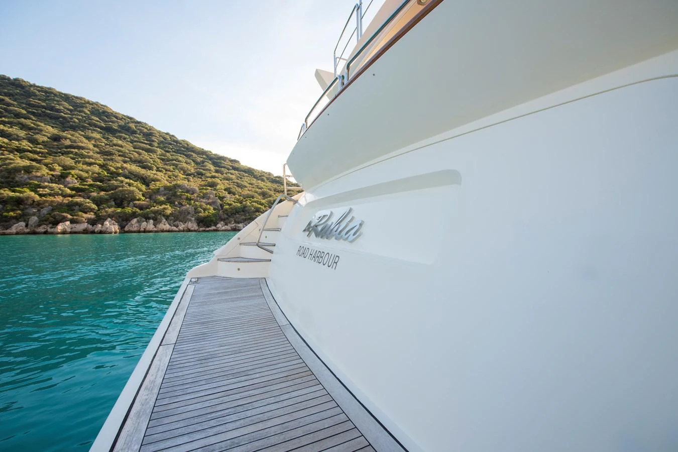 a boat on the water aboard LA RUBIA Yacht for Sale