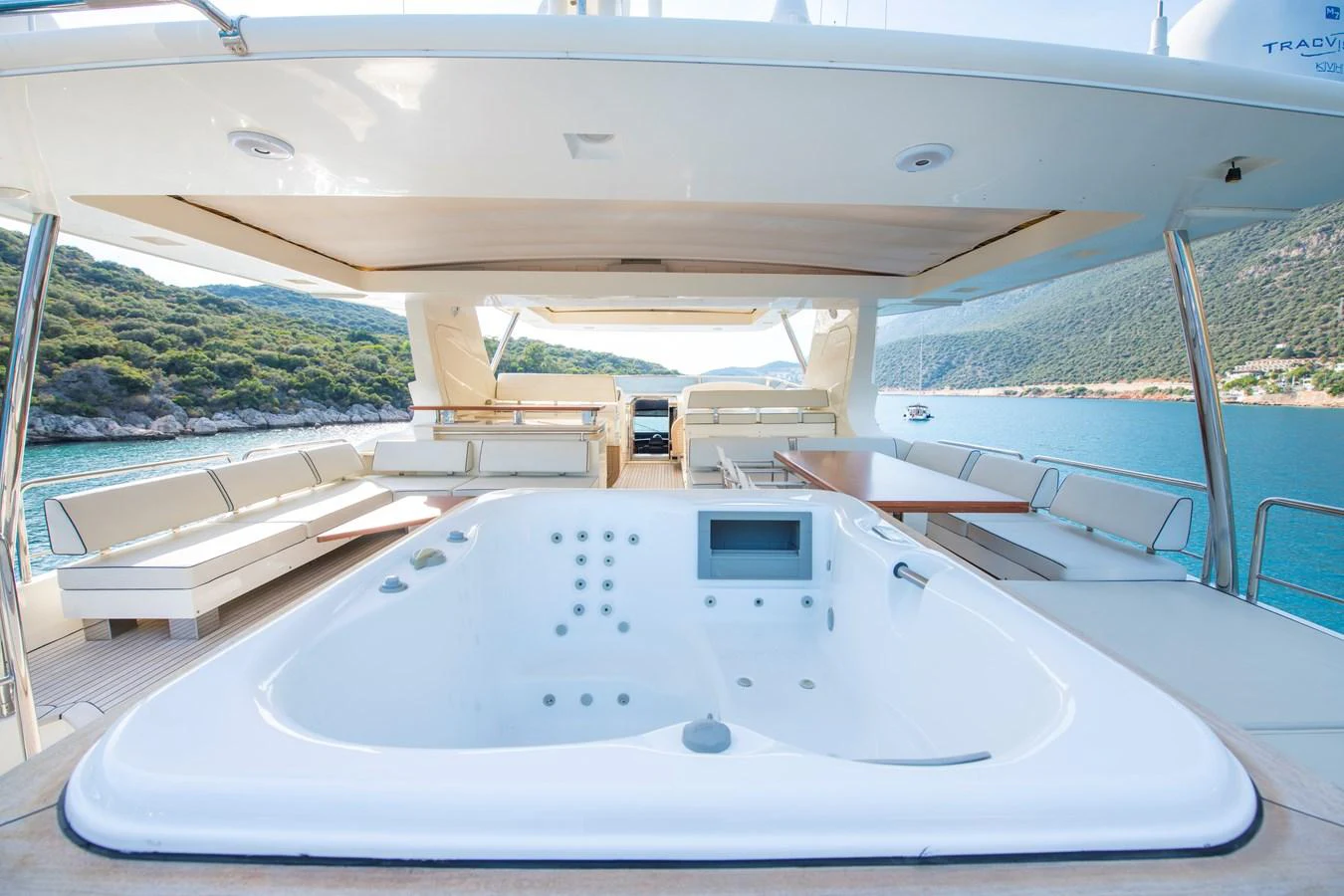 a boat on the water aboard LA RUBIA Yacht for Sale