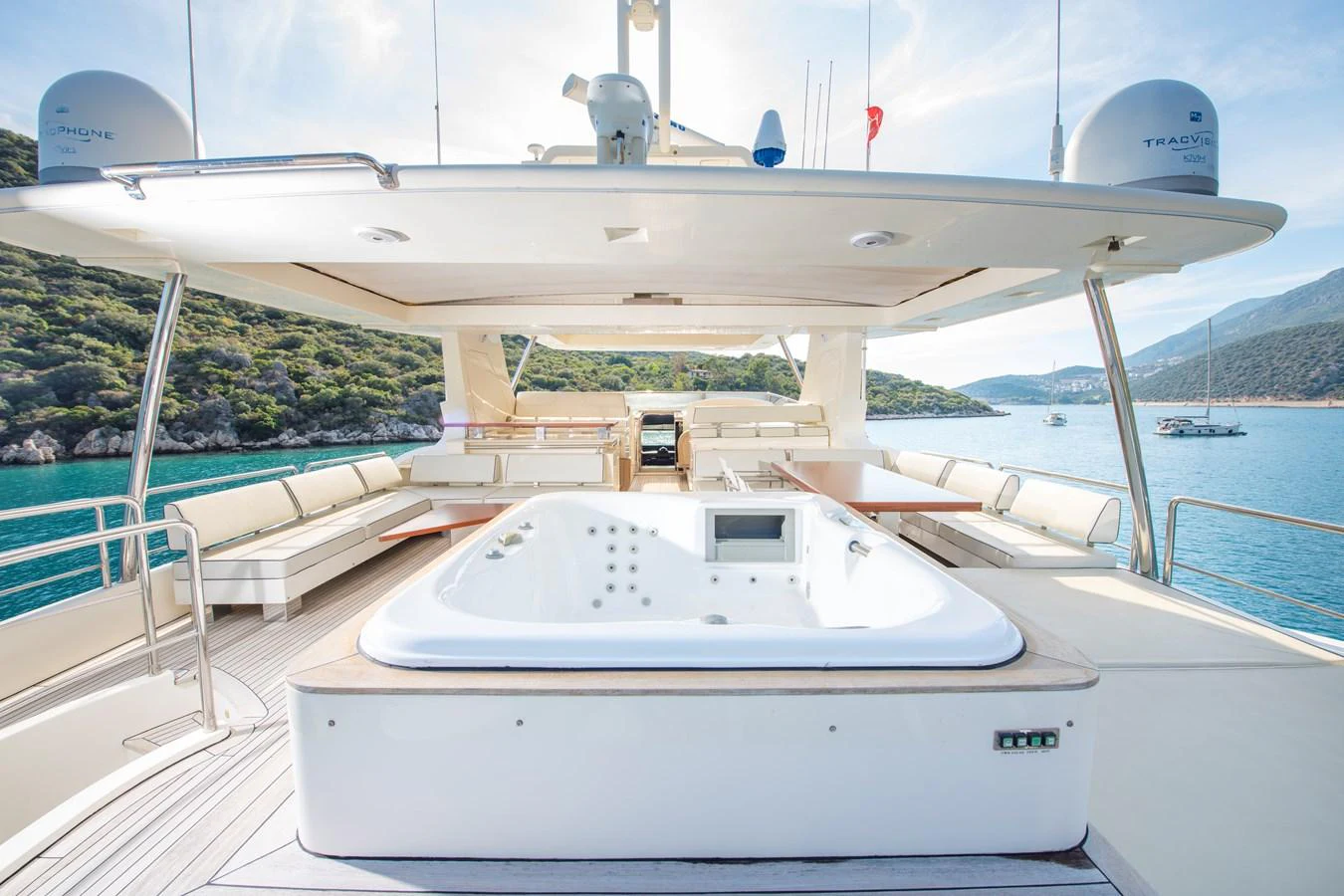 a boat on a deck aboard LA RUBIA Yacht for Sale