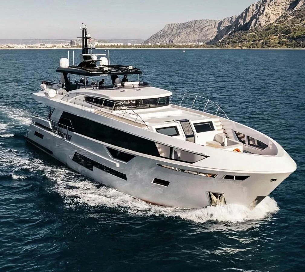 a white yacht on the water aboard PAPILLON Yacht for Sale