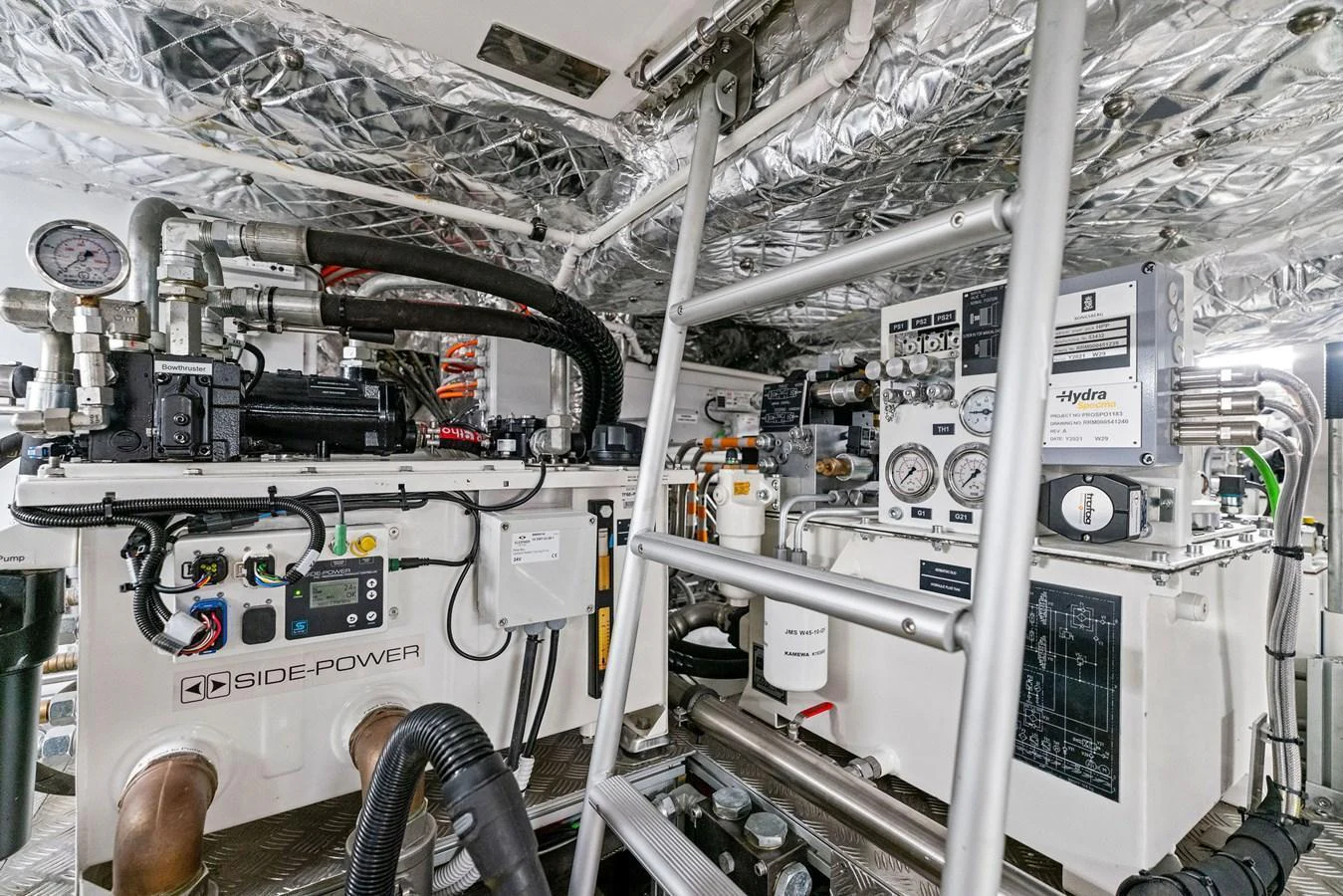 The engine room is equipped with advanced machinery and control systems, ensuring optimal performance and reliability. aboard CAFFEINE Yacht for Sale