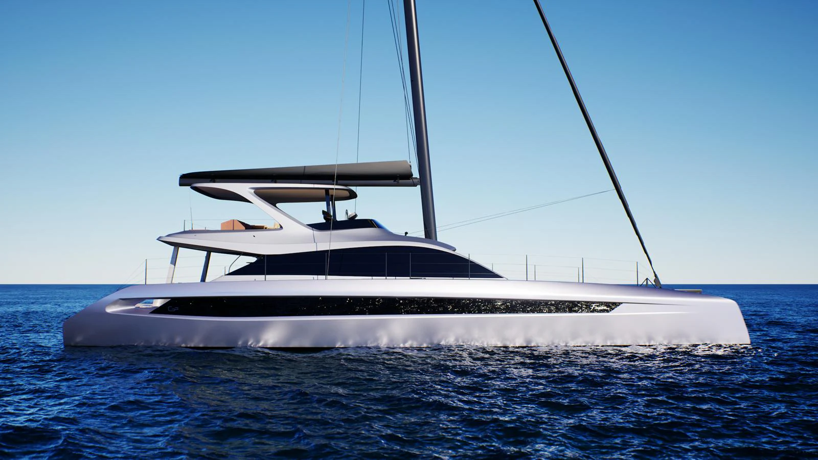 a white yacht on the water aboard FUSION 80 Yacht for Sale