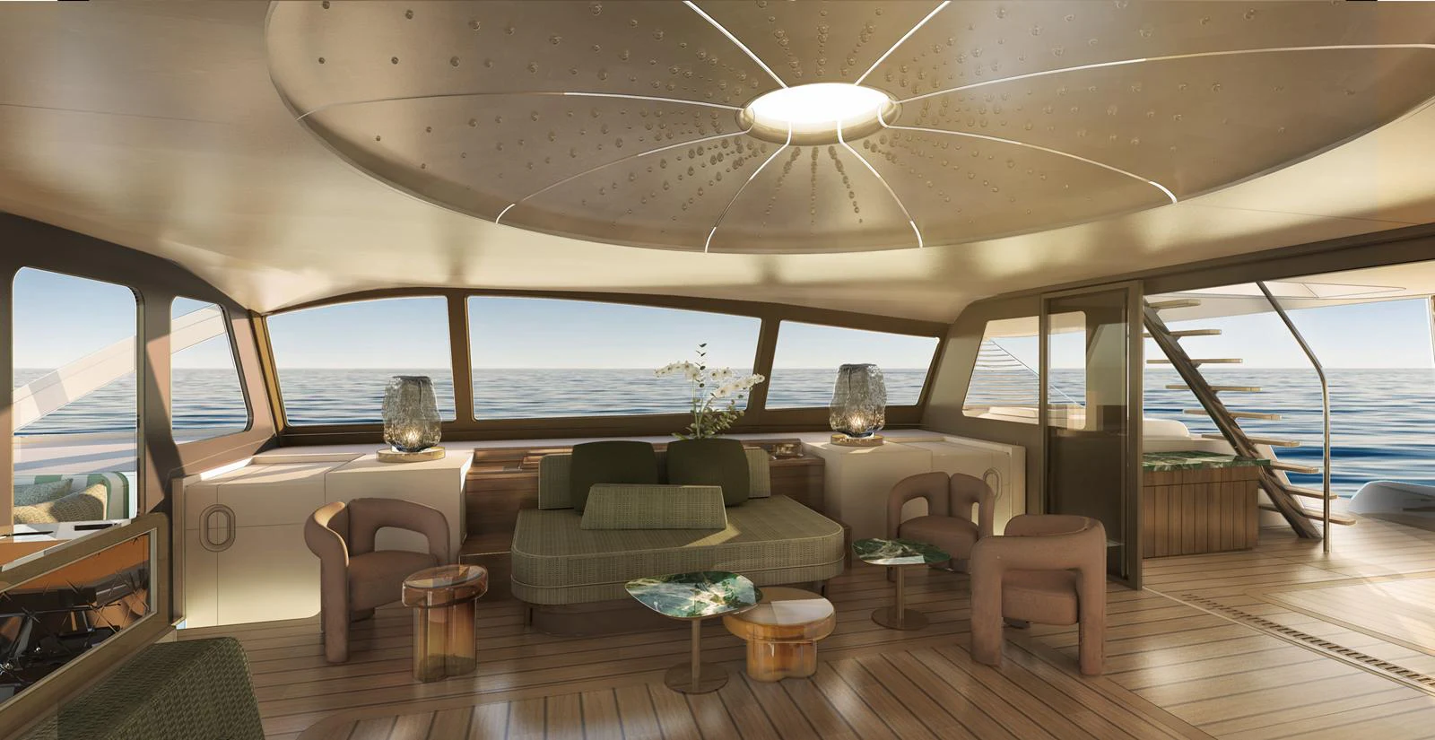 a living room with a large window aboard FUSION 80 Yacht for Sale