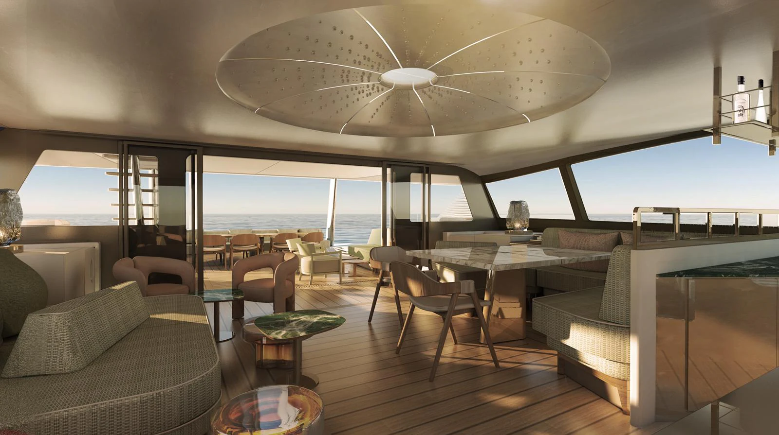 a room with a table and chairs aboard FUSION 80 Yacht for Sale