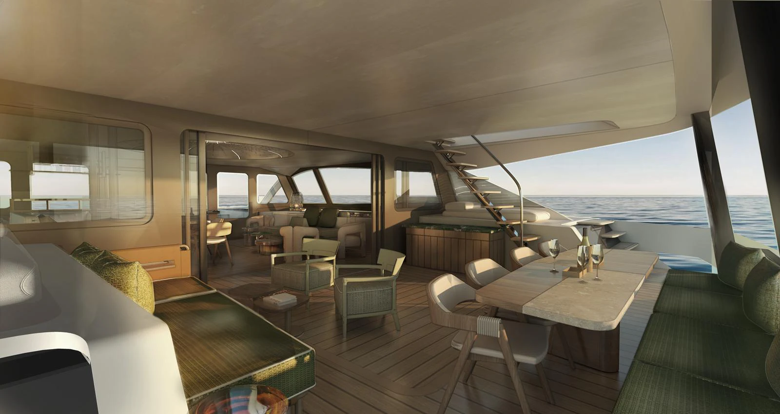 a room with a large window and a view of the water aboard FUSION 80 Yacht for Sale