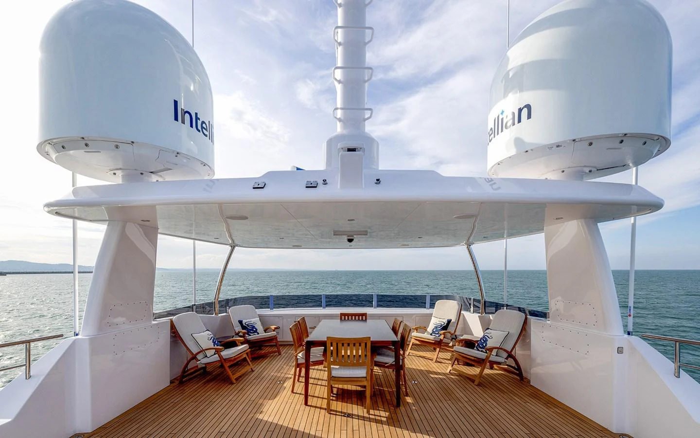 The sundeck offers a spacious and inviting area for relaxation with ample seating and panoramic ocean views. aboard EMPIRE Yacht for Sale