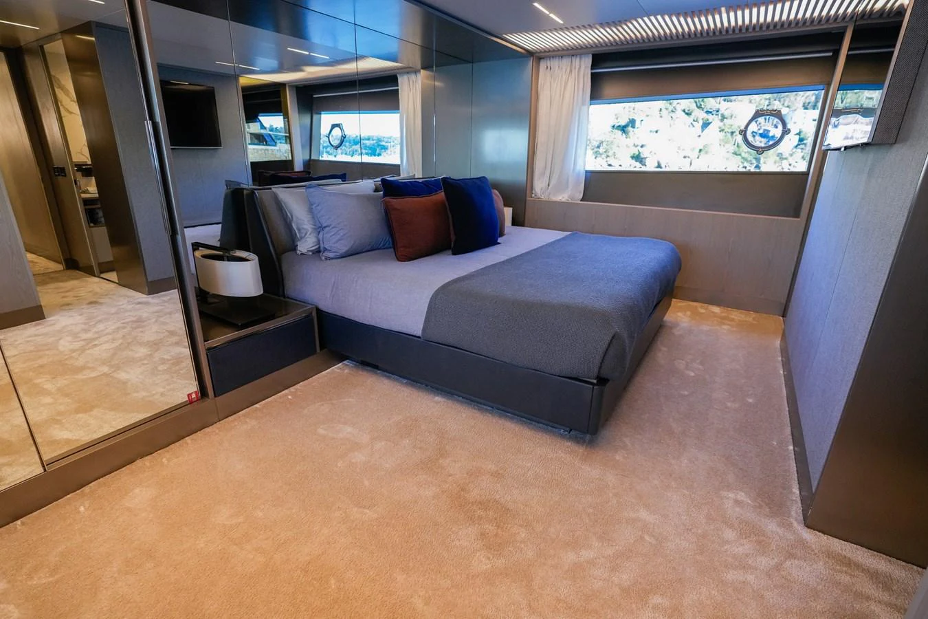 a bed in a room aboard TORO Yacht for Sale