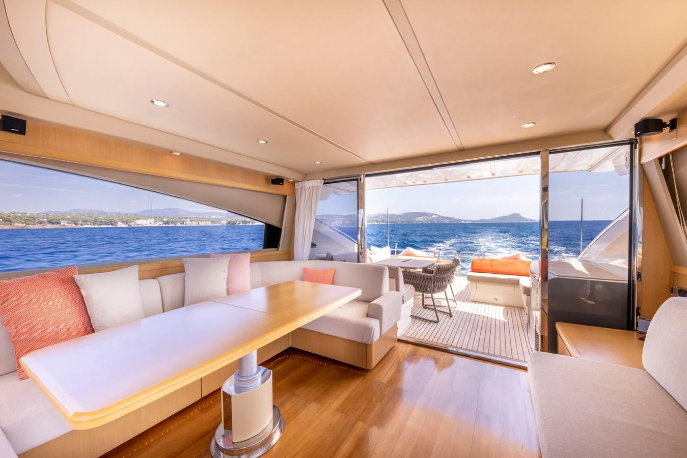 a room with a view of the ocean and the ocean aboard P'TITE BOUILLE Yacht for Sale