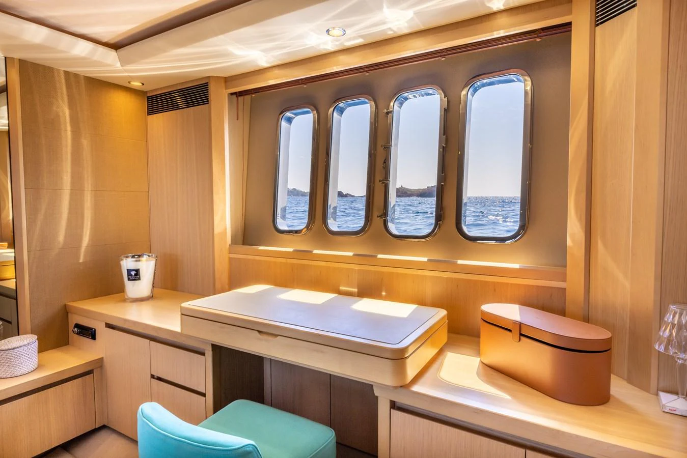 a bathroom with a mirror aboard P'TITE BOUILLE Yacht for Sale