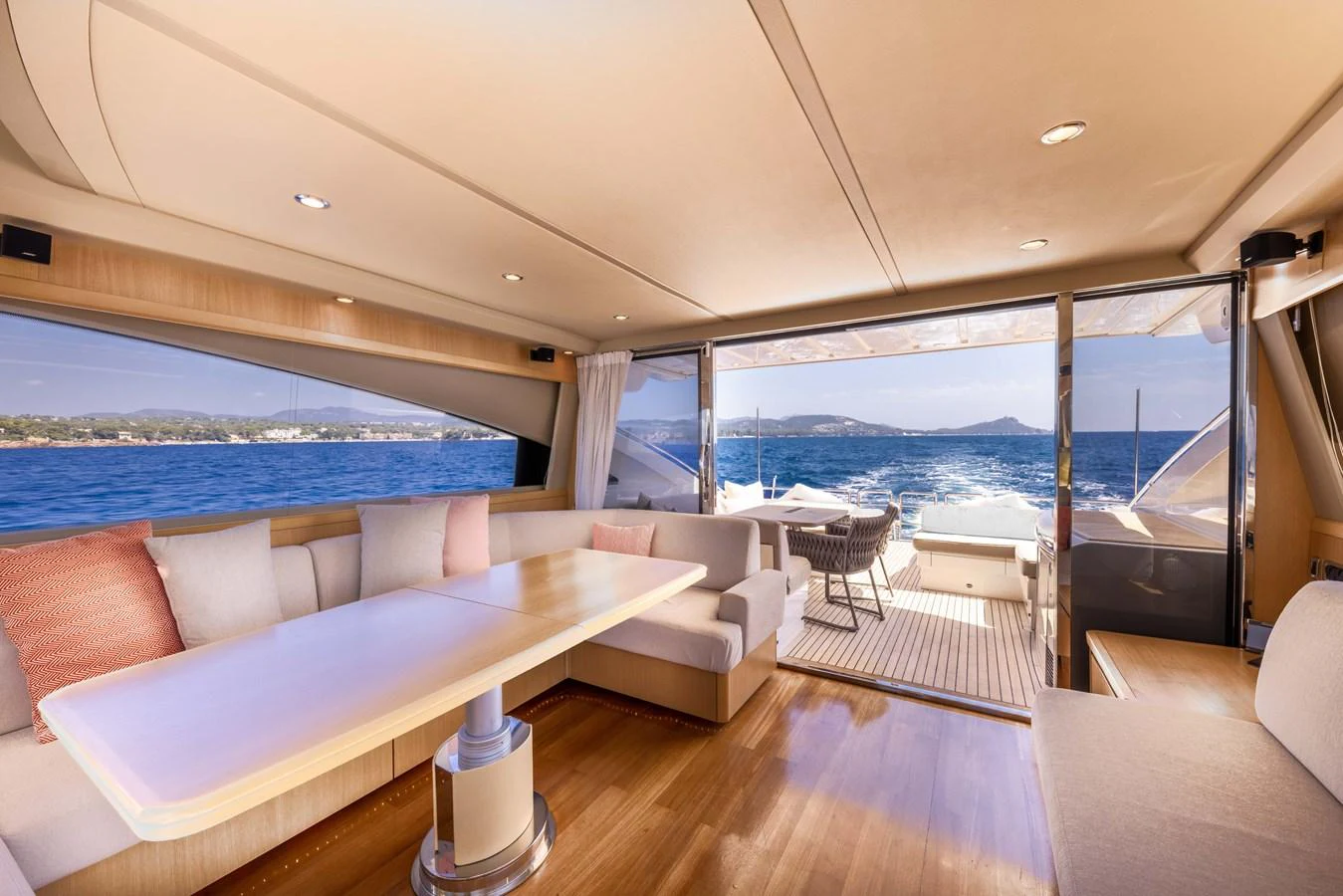 a room with a view of the ocean and the ocean aboard P'TITE BOUILLE Yacht for Sale